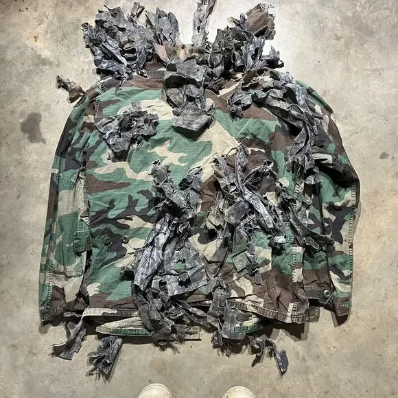 Vintage 80s Army Military Camo Button Up Stealth Shirt - Picture 3 of 5